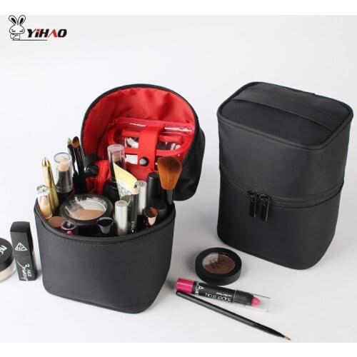Yihao Women Barrel-shaped Cosmetic Bag Make Up Case Zipper Beauty Wash Box Toiletry Organizer Beautician Necessary