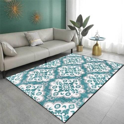 American-Style Retro Rug European-Style Geometric Diamond Beige Blue Carpet Living Room Bedroom Bed Blanket Kitchen Floor Mat