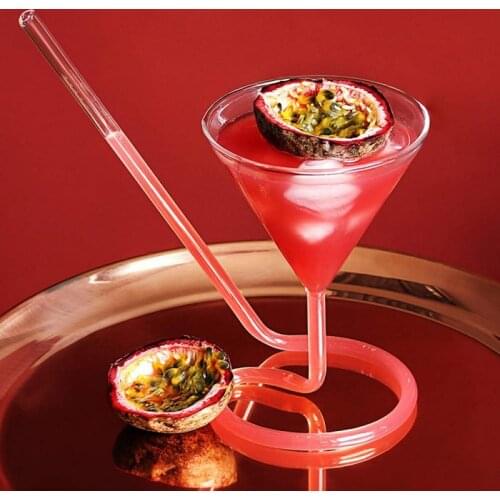 Creative Cocktail Cups with Long Straws Wedding Party Goblet Beer Wine Glasses Whiskey Champagne Glass KTV Bar Juice Cups