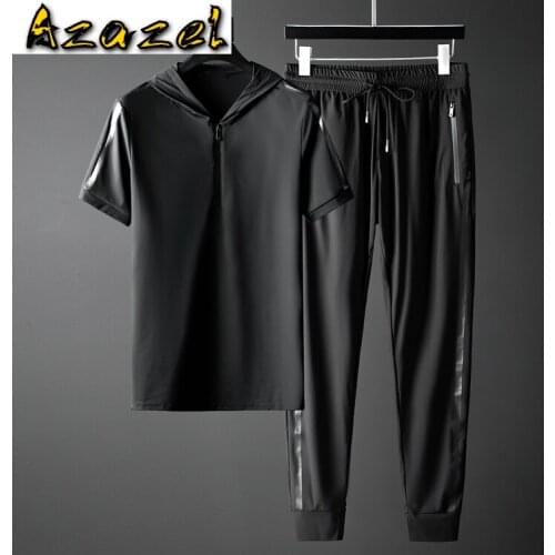 Azazel Summer Mens Sets (t-shirt+pants) Luxury Hooded Short Sleeve Male Tracksuit Plus Size 5xl Slim Fit Sport Casual Man Sets