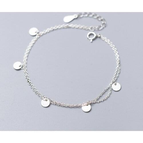 100% Real. 925 Sterling Silver Fine Jewelry multi layered Lucky Coin Chain Bracelet Charms GTLS944