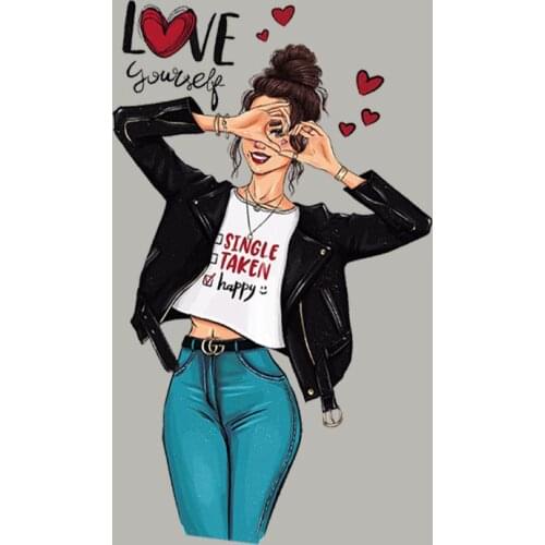 Love Yourself Girl Iron On Patch Vinyl Diy Tops Heat Transfer Appliqued Fashion Transfers For Clothing Over Powder Sticker