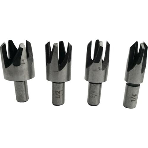 Newest 4PCS Round Shank 5/8 1/2 3/8 1/4 Carbon Steel Wood Work Plug Cutter Cutting Tool Drill Bits Set for counter-bored holes