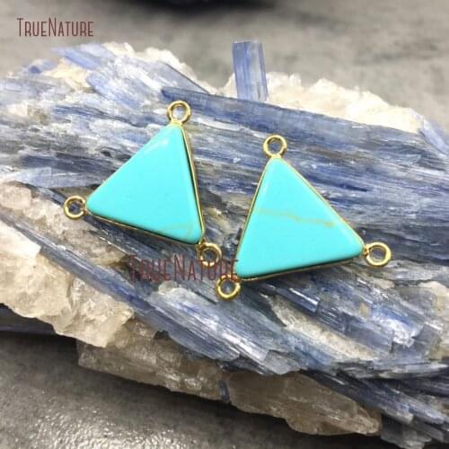 New Design Charm Necklace Man Made Turquoises Pendant Gold Electroplated Triangle Shape Connectors In 20*25 mm PM4780