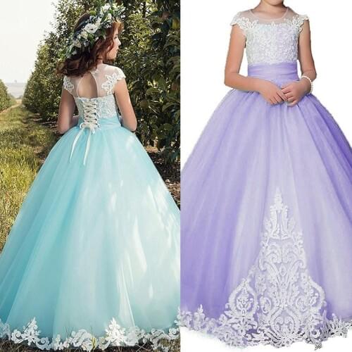 Plain Satin Tulle Flower Girl Dress Small Neck Sleeveless Floor Length Communion Kids Gown with Lovely Bow Open Back