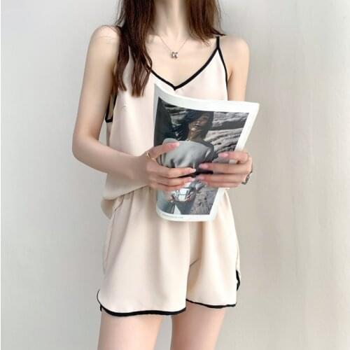 Pijama Mujer Sexy V Neck Sling Shirt + Shorts Two Piece Set New Womens Summer Pajamas Thin Lounge Wear Suit Home Clothes