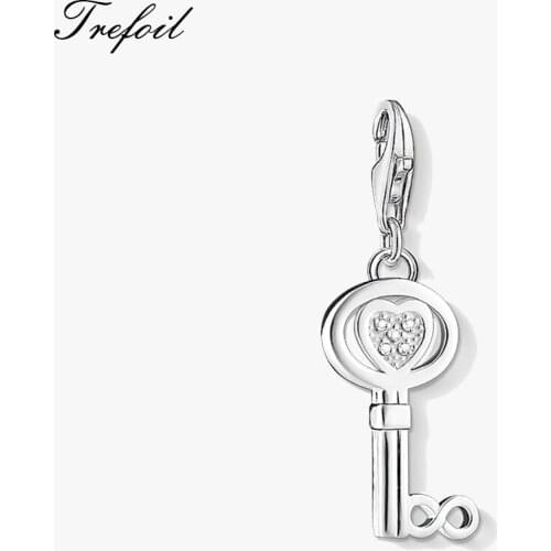 Charm Pendant Keys Eternal Love Heart 925 Sterling Silver fit Bracelet Necklace New Fashion Jewelry Romantic Gift for Women Girl