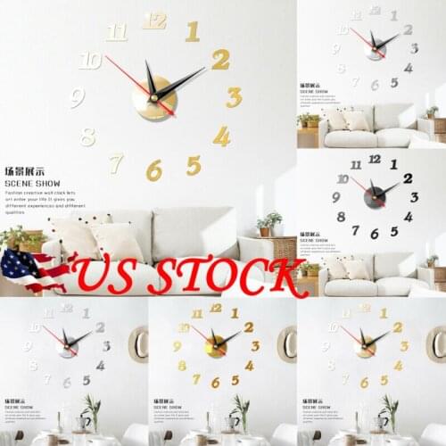 US Modern Large Wall Clock 3D Mirror Sticker Unique Big Number Watch DIY Decor