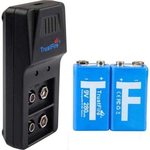 TrustFire 2PCS 9V 280mAh Ni-MH Low Self-Discharge Rechargeable Battery With Trustfire 9V Li-ion NI-MH Battery USB Charger
