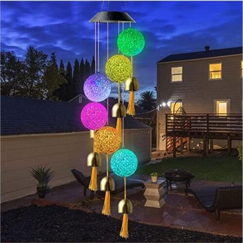 Solar Power Wind Chime Lamps Colorful Ball Windbell Pendant Light Waterproof Outdoor Decorative Hanging Lights for Home Garden