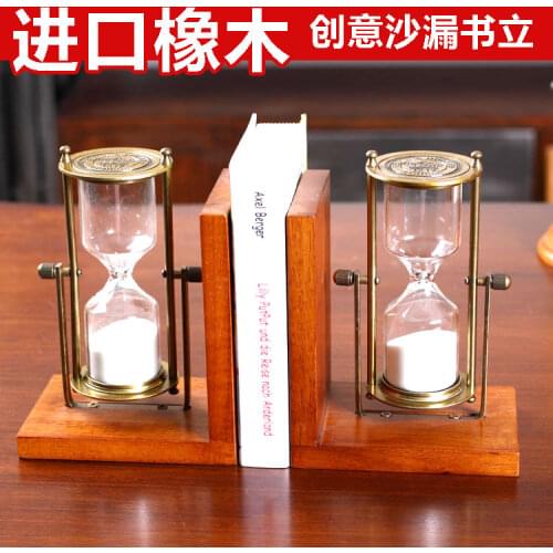 Vintage American creative rotating hourglass wood bookend books book wood ornaments study by the Office Bookends