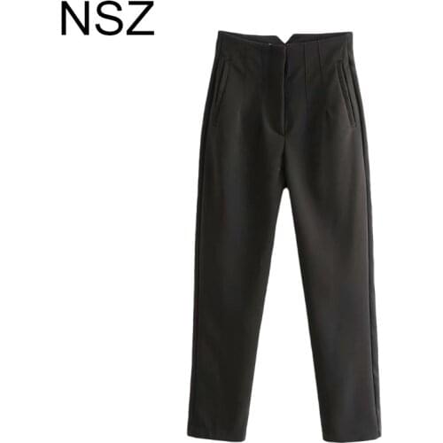 NSZ Women Solid Office Harem Pants 2021 High Waist Work Ladies Suits Pants Chic Elegant Trousers
