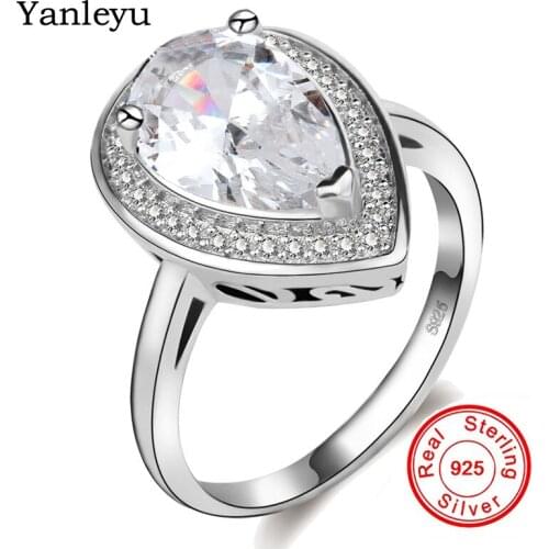 Yanleyu Pure Solid 925 Sterling Silver Jewelry Pear Cut Cubic Zirconia Wedding Engagement Rings for Women PR229