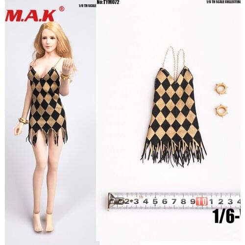 TYM072 1/6 Sexy Female arley Quinn Low-cut V Collar Mini Short Dress Sling Skirt Dress for 12'' Action fFigure Body