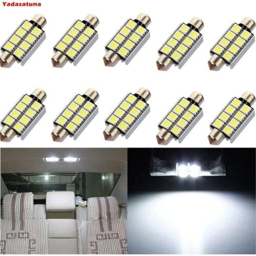 10pcs 41mm 5050 8SMD LED Light Bulbs White Micro General Car Interior Festoon Dome Lamps DC12V Canbus Error-Free Festoon Car LED