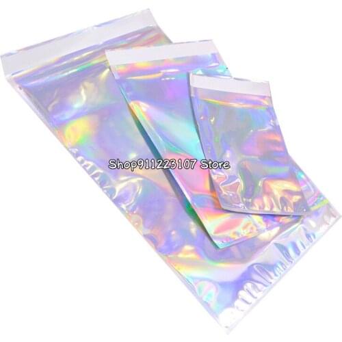 100pcs Laser Self Sealing Plastic Envelopes Mailing Storage Bags Holographic Gift Jewelry Poly Adhesive Courier Packaging Bags