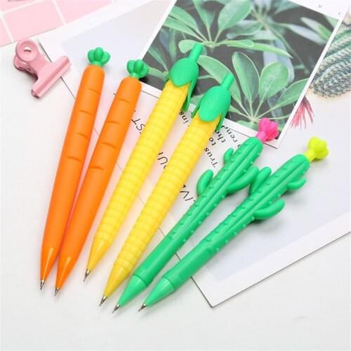 2pcs Kawaii Anime Mechanical Pencil 0.5/0.7mm Cactus Carrot Corn Shape Drawing Tools School School Supplies Kids Gifts