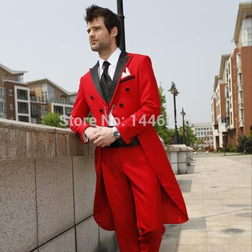 2018 Custom Made Red Tailcoat Groom Tuxedos Business men suits Jacket+Pant Wedding Suit For Men prom wedding party two pieces