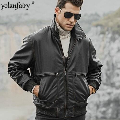 2020 Genuine Leather Jacket Men Cow Leather Jacket Vintage Autumn Winter Leather Jackets for Mens Clothing Casaco 179 YY768