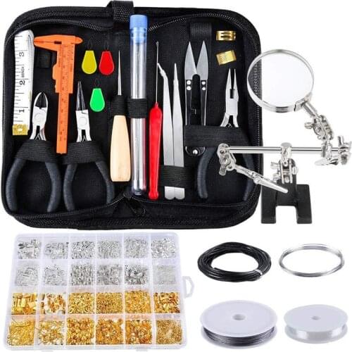 22 Pieces Jewelry Making Kit with Jewelry Wires Magnifier Stand and 2010 Pieces Jewelry 2028Pcs leather Zipper Bag Accessories