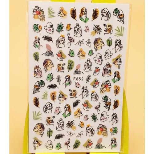 3D Nail Sticker Decals Cute Girl Woman Face Grass Nail Art Decorations Stickers Sliders Manicure Accessories Nails Decoraciones