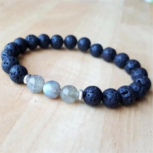 8mm Labradorite Lava Stone Beads Handmade Mala Bracelet Yoga Prayer Buddhism Japa Religious