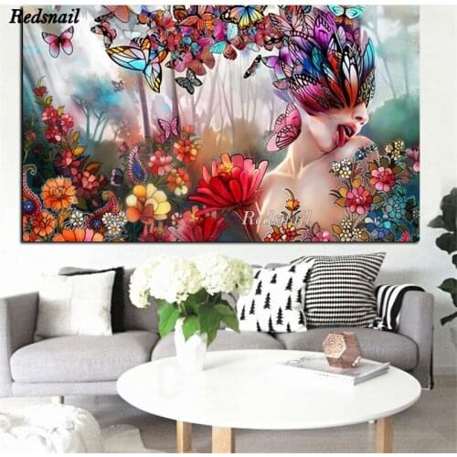 Butterfly girl DIY Diamond Painting Full Drill mosaic Diamant Embroidery large Home Decor Abstract Flowers Sexy Woman EE1069