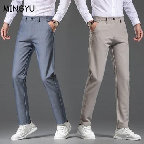 4 Colors Cool fabric Casual Pants Men 2021 New Classic Style Straight High Waist Elastic Thin Trousers Male Brand Clothes