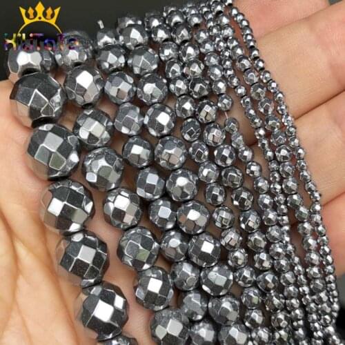 Natural Stone Beads Faceted Silvers Plated Hematite Beads For Jewelry Making DIY Necklace Bracelet Accessories 2/3/4/6/8/10mm