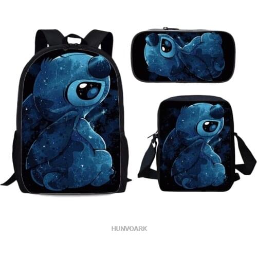 Disney Stitch3D Printed Mochias Backpack Women Men Bookbag 3 PCS/Sets School Bags for School Teenagers Girls Boys