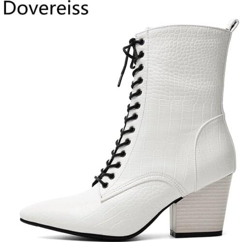 Dovereiss Fashion Womens Shoes Winter new Sexy white Short boot Elegant sexy Pointed toe Concise Mature Zipper Short boots 43