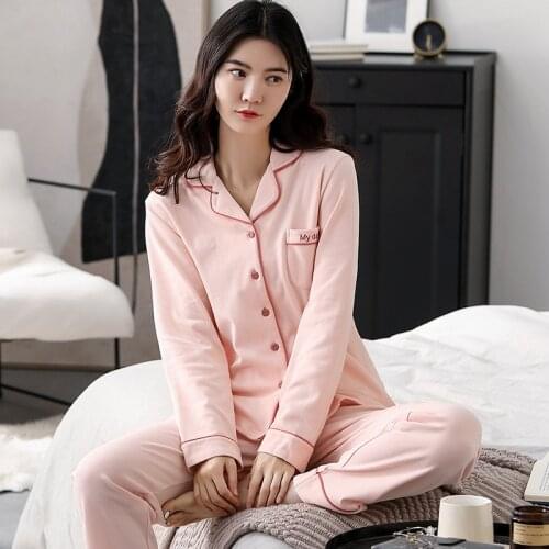 Fdfklak Plus Size M-4XL Pajamas Women Casual Spring Autumn Sleepwear Set Long Sleeve Two Piece Suit Loose Ladies Winter Pijamas