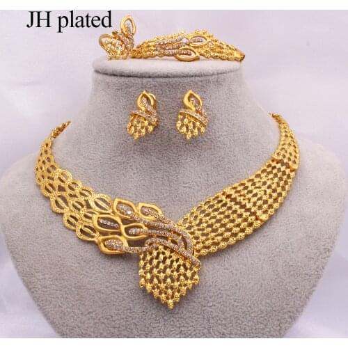 Dubai gold color jewelry sets for women indian African Wedding gifts bridal Nigeria Bracelet Necklace earrings ring jewelery set