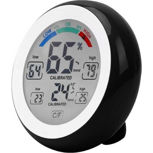 Multifunction LCD Digital Thermometer Hygrometer C/F Round Wireless Humidity Meter Weather Station Temperature Gauge With Clock