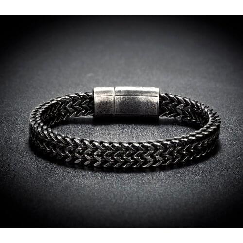 Vintage Stainless Steel Male Bracelet Wholesale Braslet Silver Color Bangles Chunky Cuban Chain Link Gold Bracelets For Men Gift