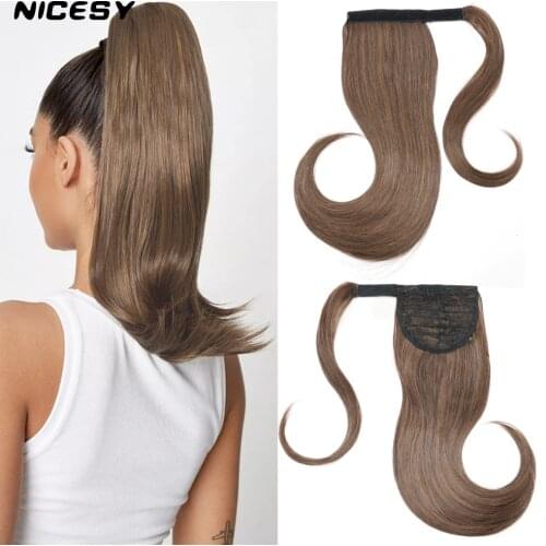NICESY Bounce Wraparound Pony Synthetic 18Inch Straight Hairpiece With Clip-in Extension Ponytail Hair High Temperature Fiber
