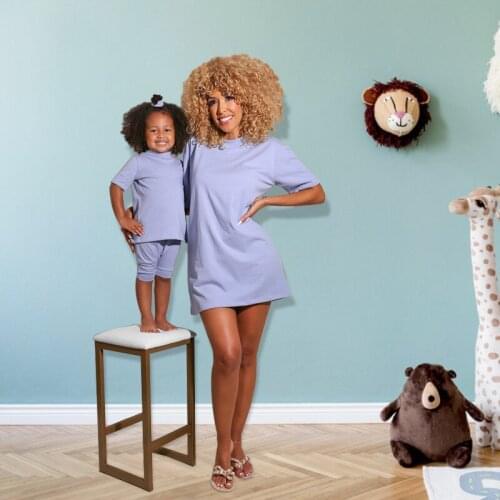 Mother Daughter Family Matching Outfits Clothes Solid Color Parent-child Dress Baby Girls Mom Fashion Summer Women Kids Costume