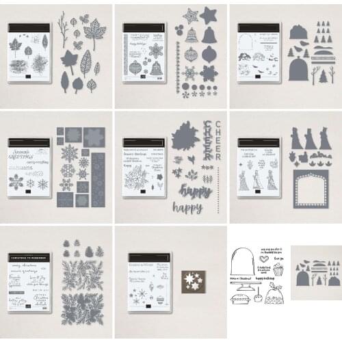 Happy Christmas Flower Stars Leaves Stamps And Dies New Arrival 2021 Scrapbook Diary Decoration Embossing Template DIY Greeting