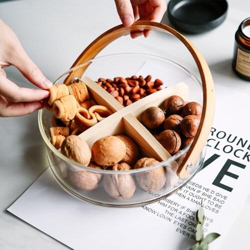 Grid Glass Dried Fruit Tray Household Creative Simple Modern Living Room Candy Fruit Tray Kitchen Storage Supplies