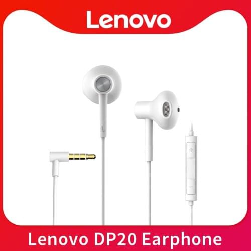 Lenovo DP20 White HiFi Stereo Bass Earphones For Lenovo Xiaomi Samsung Phone MP3 MP4 3.5mm Jack Wired Control Earbuds Headset