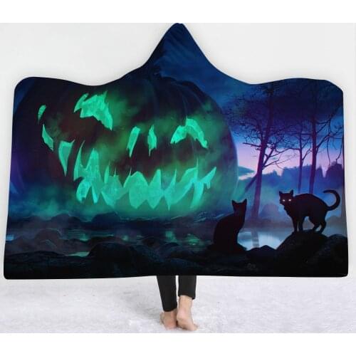 Pumpkin lantern Blankets hats sofa comfortable New pattern Blankets keep warm soft Halloween festival deep blue Blankets