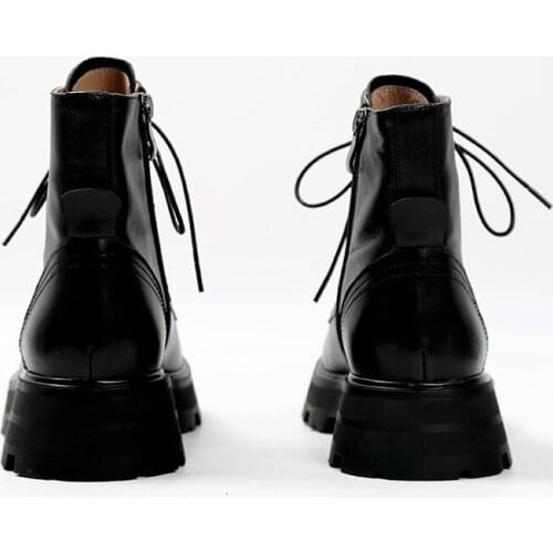 GUIDIBASIC Martin Boots Women 2021 Winter Round Toe Thick Heel Platform Boots Genuine Leather Front Lace Boots