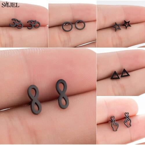Punk Black Stainless Steel Triangle Earrings Women Everyday Jewelry Simple Hand Heart Round Star Infinity Earings Orecchini
