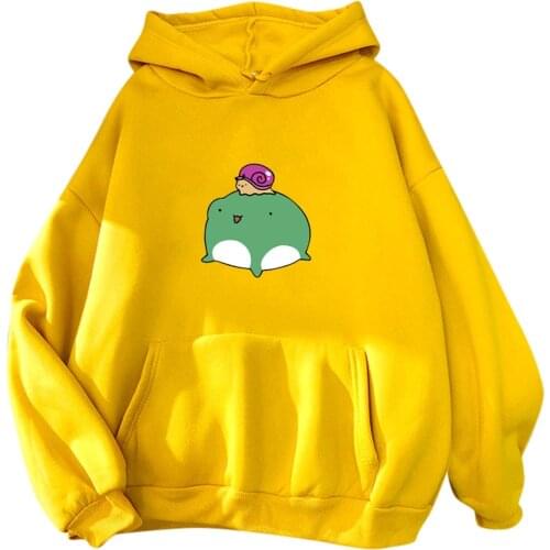 Aesthetic Hoodies Women Hooded Frog Printed Sweatshirt Long Sleeve Casual Pocket Pullover Shirt Blouse Tops толстовка женская