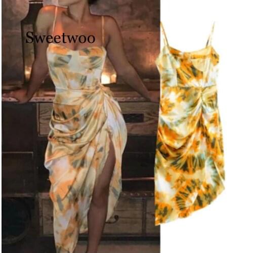 Print Spaghetti Strap High Dress Women Stretch Sleeveless Sexy & Club Night Out Party Dress