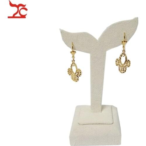 Sale 10Pcs/lot Quality Velvet Jewelry Display Rack Leaf Shape Beige Earring Holder Wooden Earring Stud Display Storage Stand