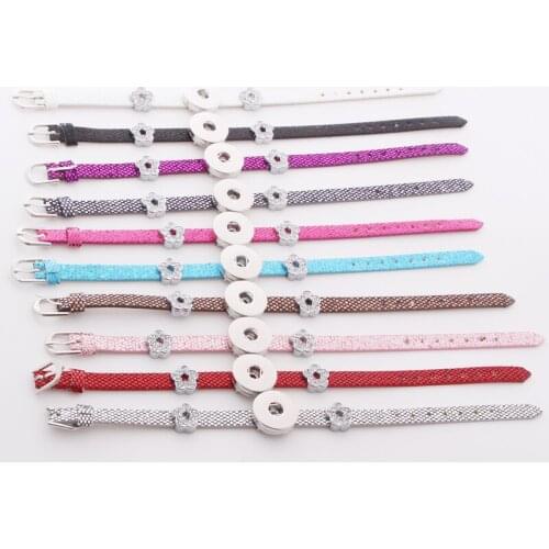 10pcs/lot Mix colors PU rivca leather snap button bracelets bangles fit 18mm buttons armband jewelry snap button for women