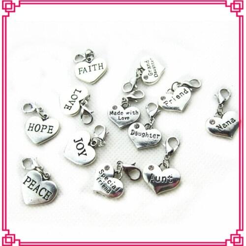 100pcs/lot mix random heart dangle charms lobster clasp hanging charm pendant/bracelet accessories diy jewelry