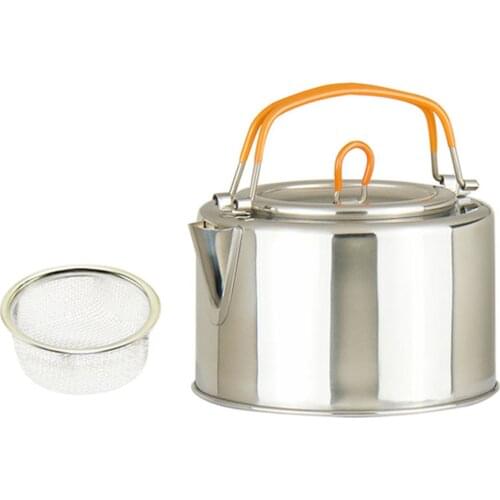 1L Outdoor Camping Kettle Stainless Steel Tea Pot Coffee Pot with Tea Infuser for Camping Hiking Backpacking Picnic