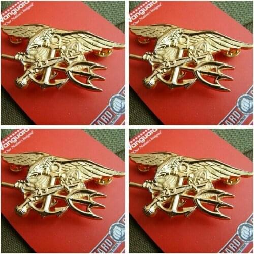 4 Pcs/Lot US Navy Seal Eagle Anchor Trident Metal Badge Insignia Golden armyshop2008
